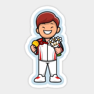 Cute Boy Winning Champion Cartoon Sticker